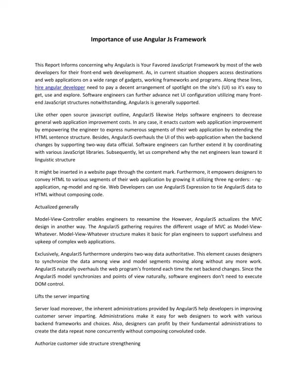 Importance of use Angular Js Framework