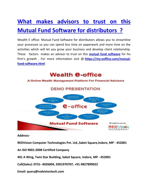 What makes advisors to trust on this Mutual Fund Software for distributors ?