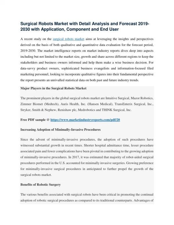 surgical robots market with detail analysis