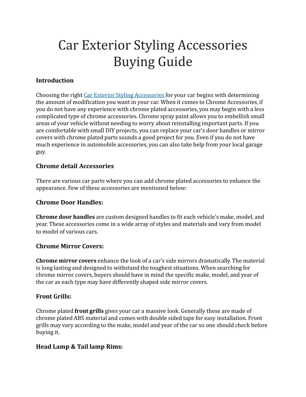 car exterior styling accessories buying guide