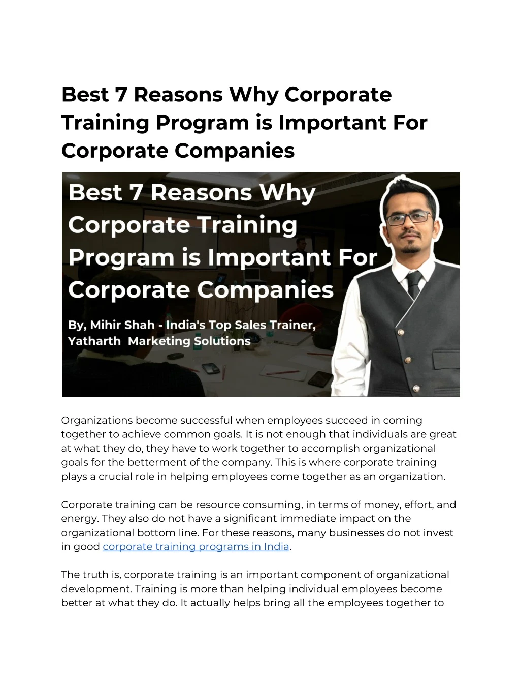 best 7 reasons why corporate training program