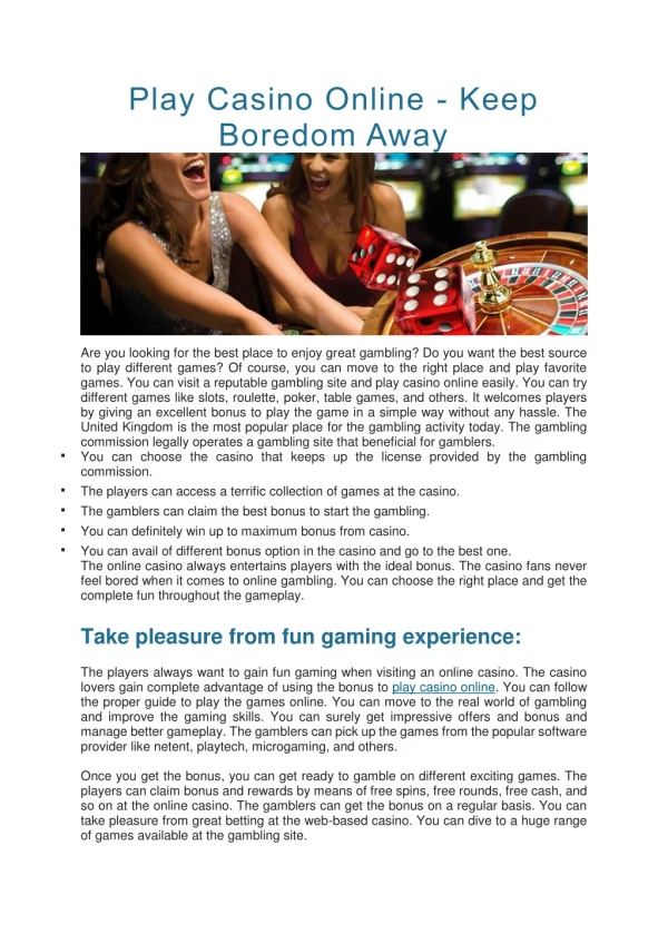 Play Casino Online - Keep Boredom Away