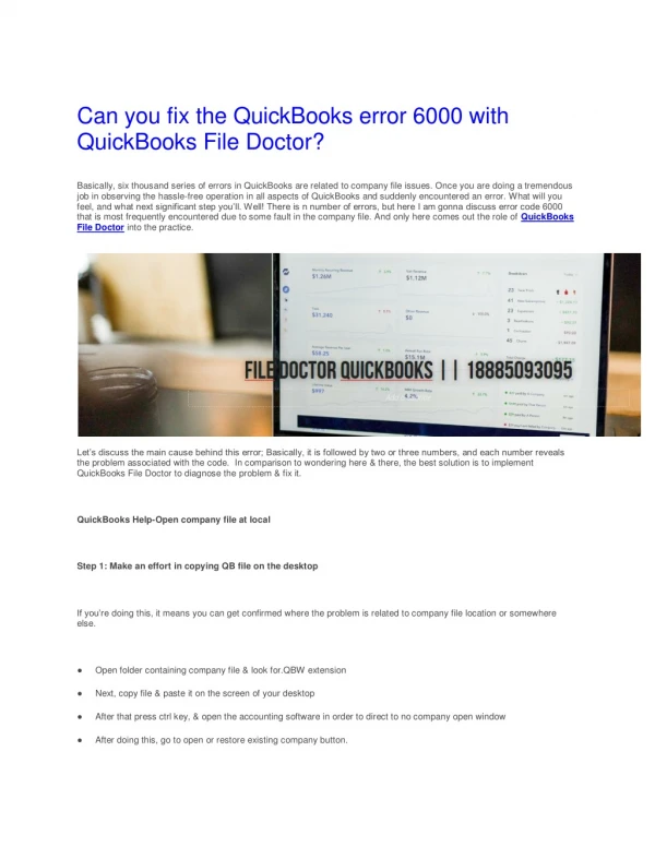 Fix QuickBooks Error 6000 Through QuickBooks File Doctor