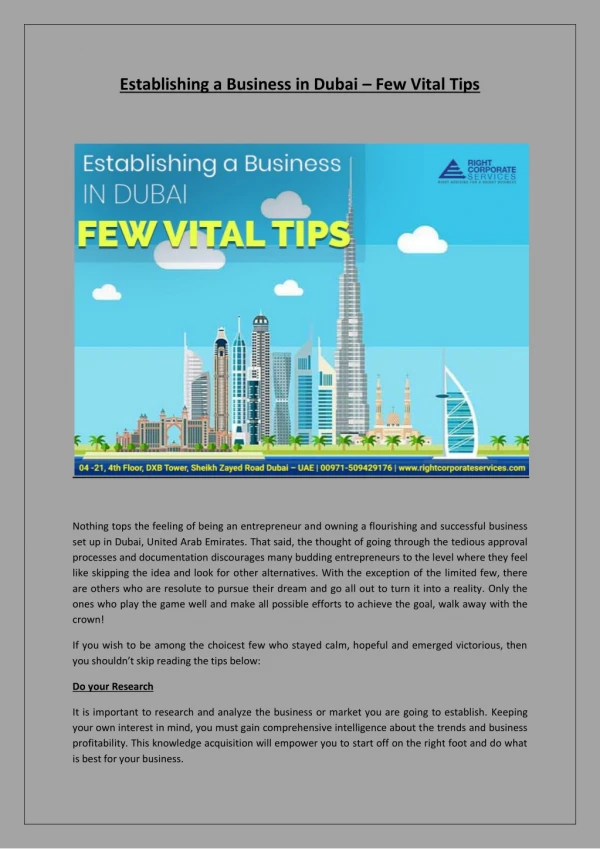 Establishing a Business in Dubai – Few Vital Tips