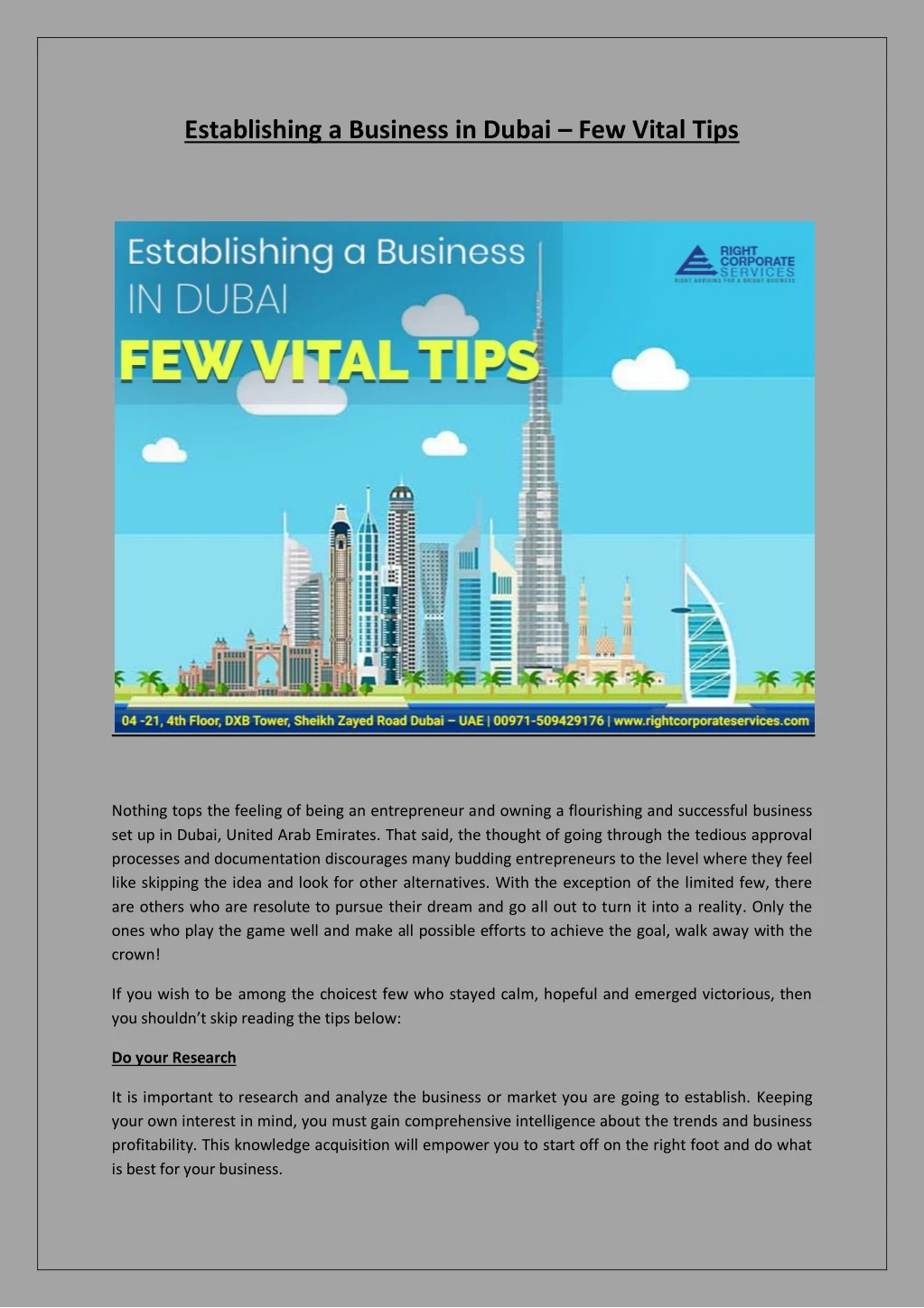 establishing a business in dubai few vital tips