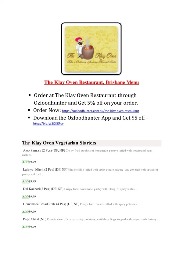 The Klay Oven Restaurant - Order Food Online