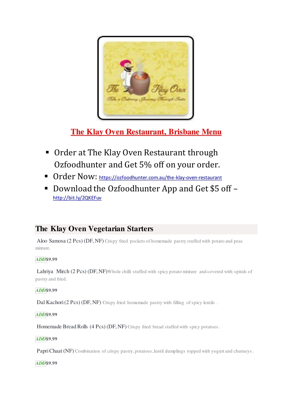 the klay oven restaurant brisbane menu