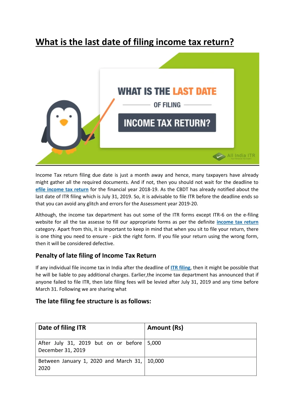 what is the last date of filing income tax return