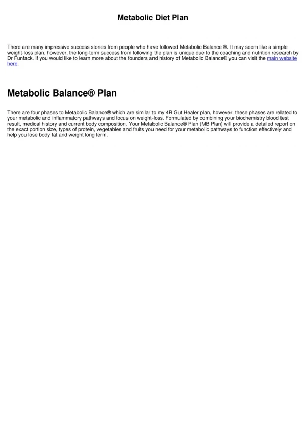 Metabolic Diet Plan