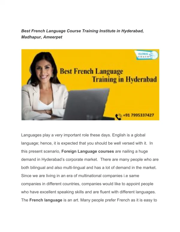 Top French Language Course Training Institute in Madhapur,Ameerpet,Hyderabad