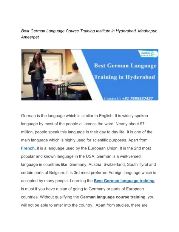 Top German Language Course Training Institute in Madhapur,Ameerpet,Hyderabad