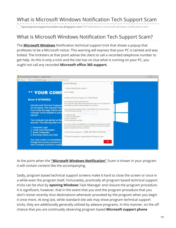 What is Microsoft Windows Notification Tech Support Scam