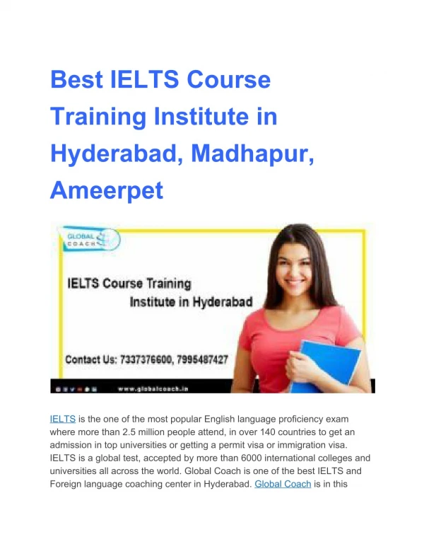 Top and Best IELTS Training Course in Hyderabad, Ameerpet Madhapur