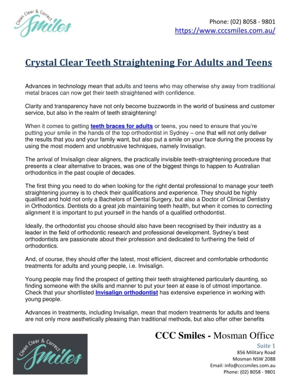 Crystal Clear Teeth Straightening For Adults and Teens