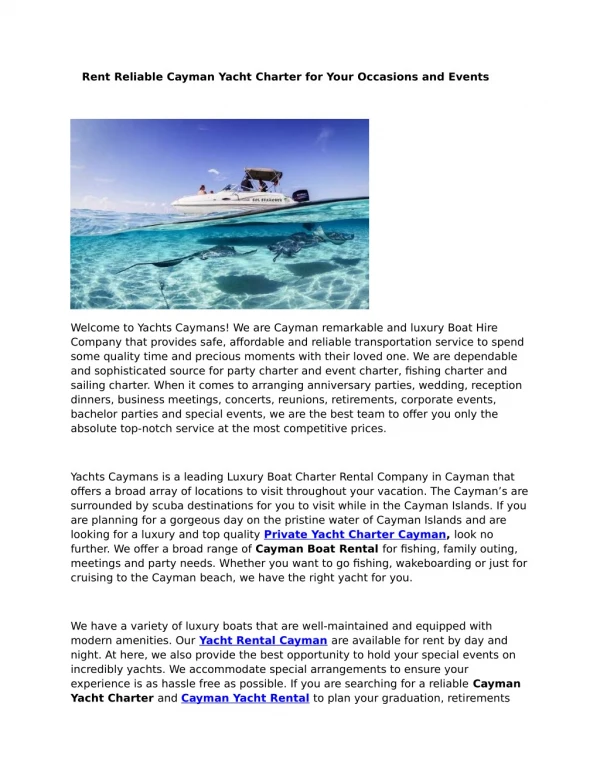 Cayman Yacht Rental