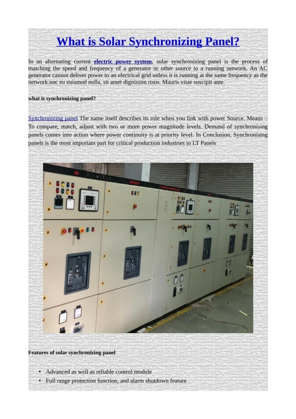 What is Solar Synchronizing Panel?