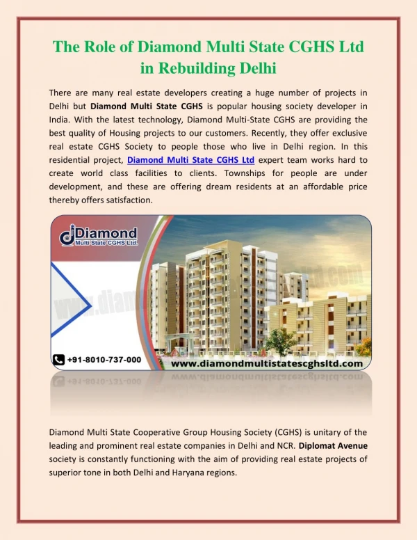 The Role of Diamond Multi State CGHS Ltd in rebuilding Delhi