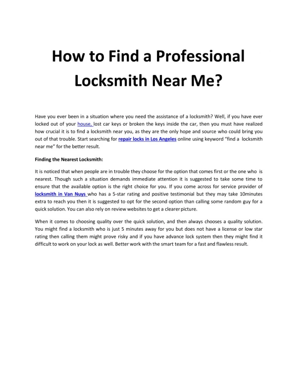 How to Find a Professional Locksmith Near Me?