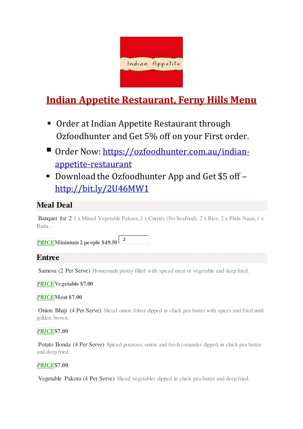 indian appetite restaurant ferny hills menu order