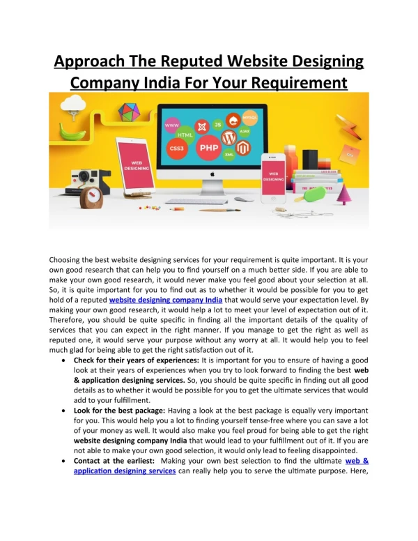 Approach The Reputed Website Designing Company India For Your Requirement