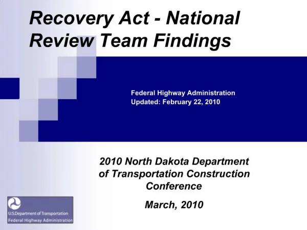 Recovery Act - National Review Team Findings