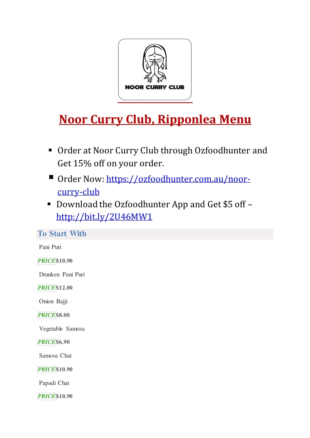 noor curry club ripponlea menu