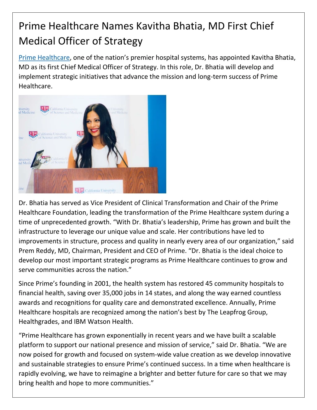prime healthcare names kavitha bhatia md first