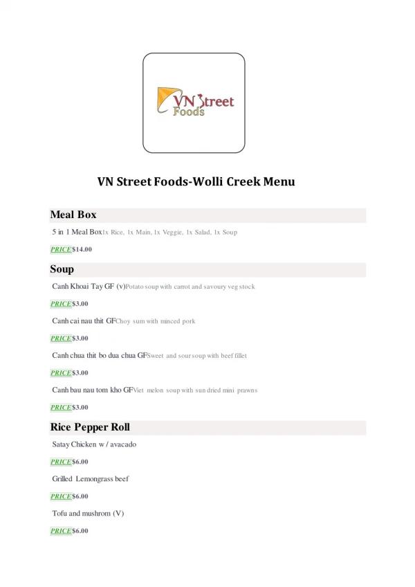 25% Off -VN Street Foods-Wolli Creek-Wolli Creek - Order Food Online