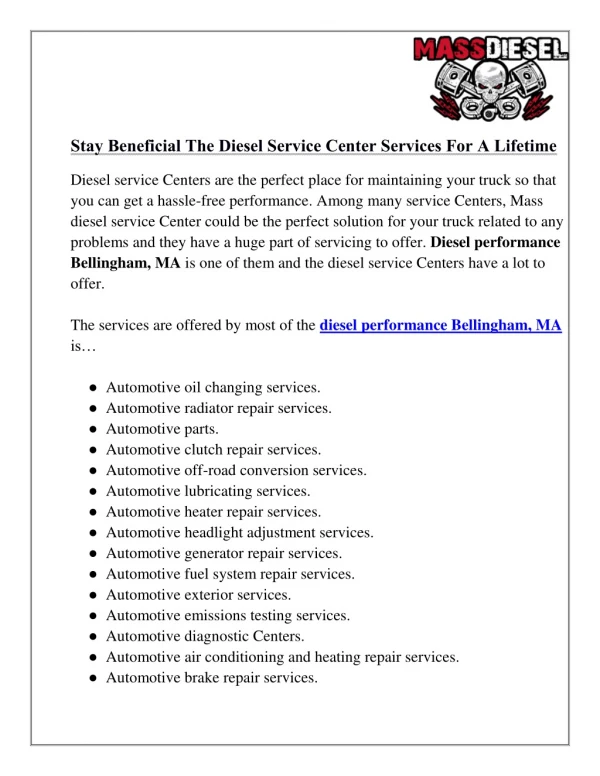 Stay Beneficial The Diesel Service Center Services For A Lifetime