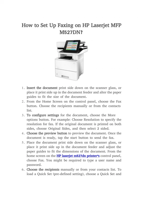 How to Set Up Faxing on HP Laserjet MFP M527DN?