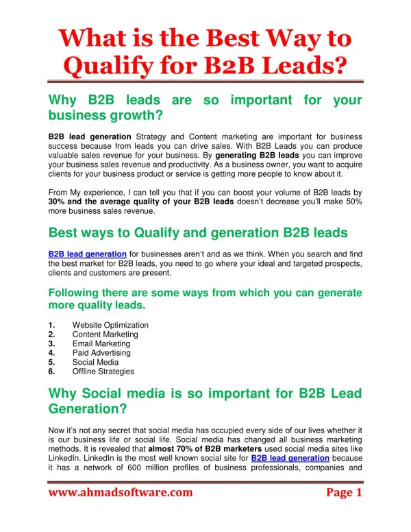 What is the Best Way to Qualify for B2B Leads