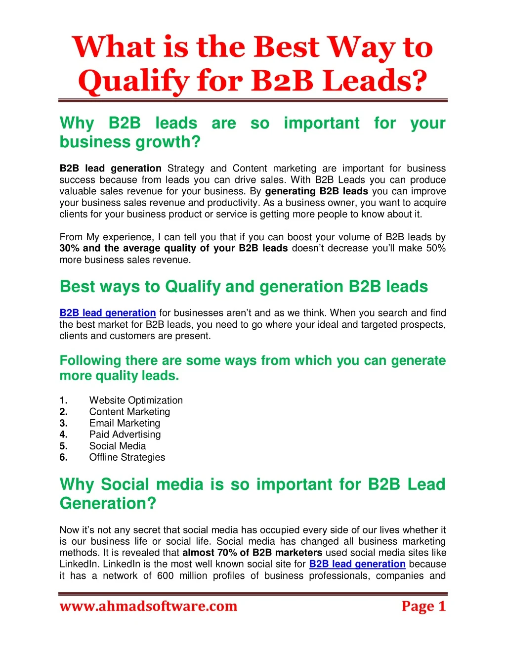 what is the best way to qualify for b2b leads