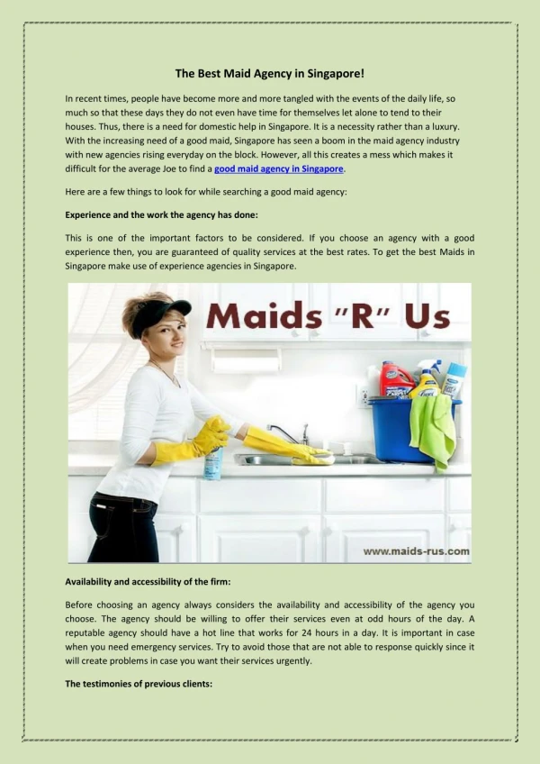 The Best Maid Agency in Singapore!