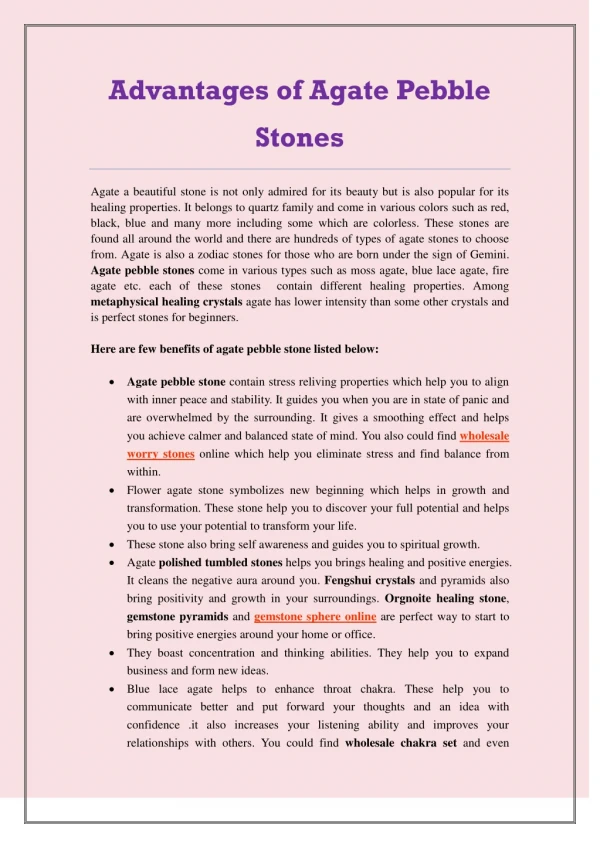 Advantages of Agate Pebble Stones - PDF
