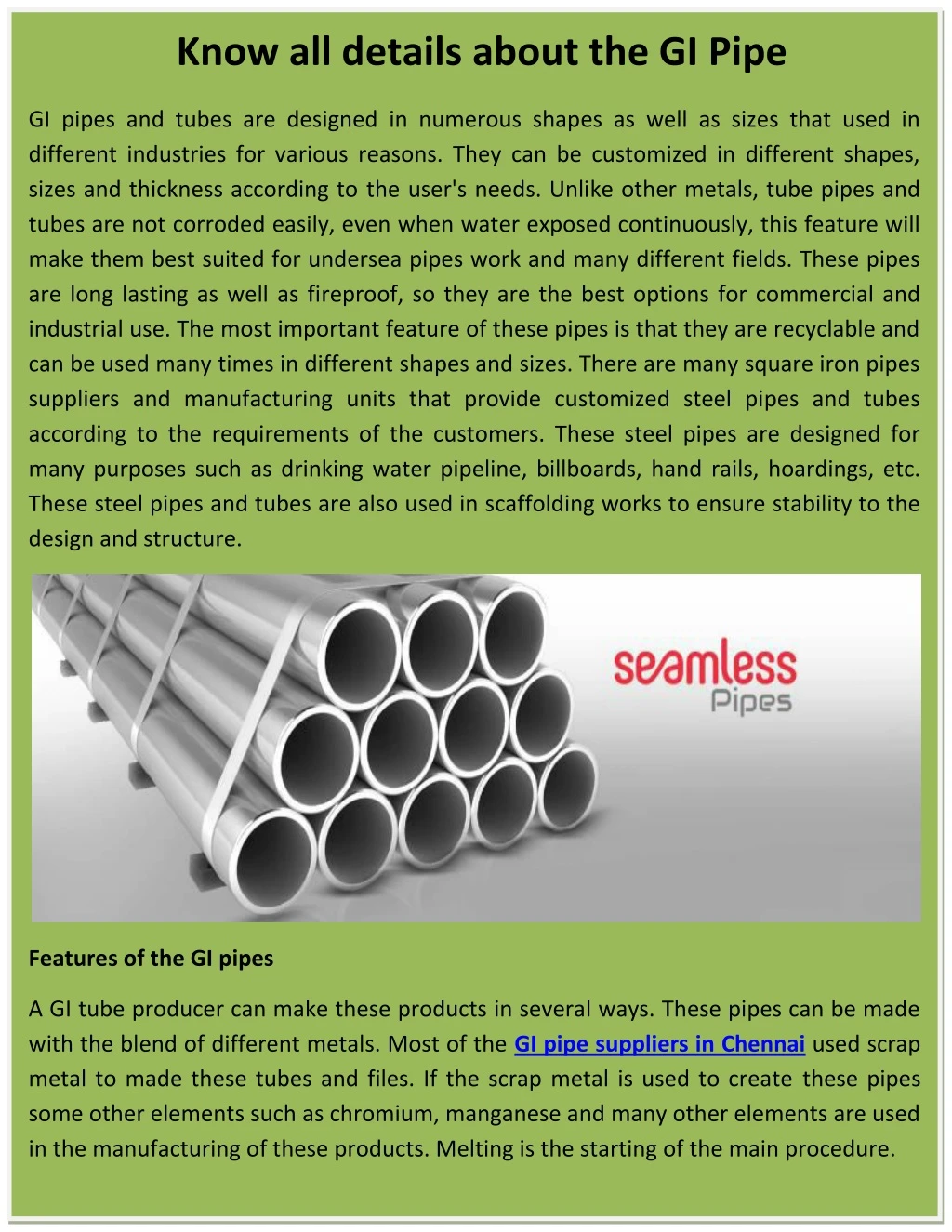 know all details about the gi pipe