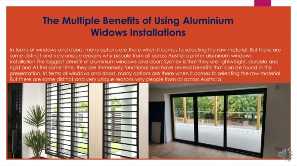The Multiple Benefits of Using Aluminium Widows Installations