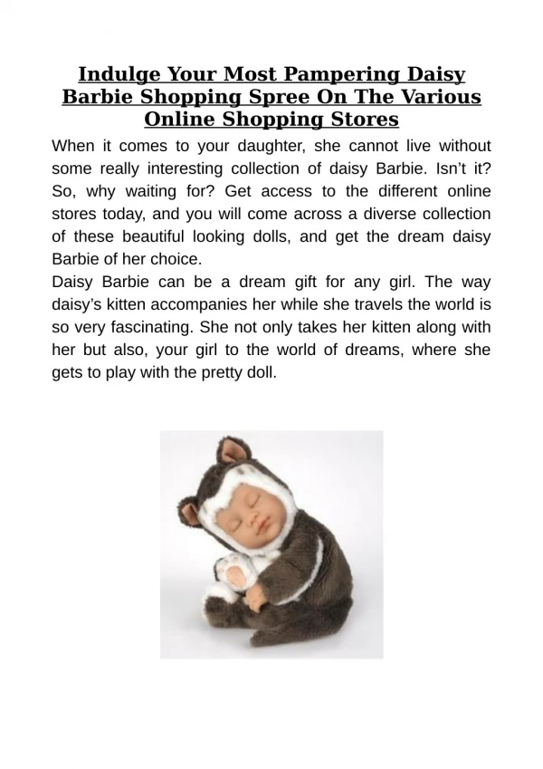 Indulge Your Most Pampering Daisy Barbie Shopping Spree On The Various Online Shopping Stores