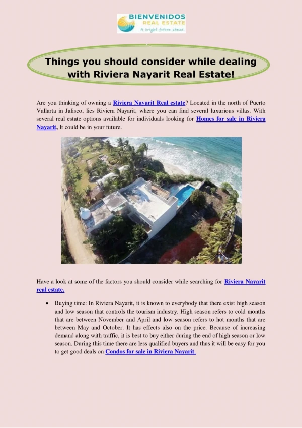 Things you should consider while dealing with riviera nayarit real estate!