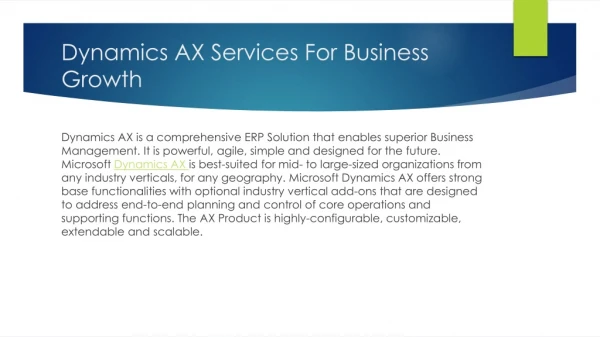 GET BENEFITTED - Dynamics AX SERVICES