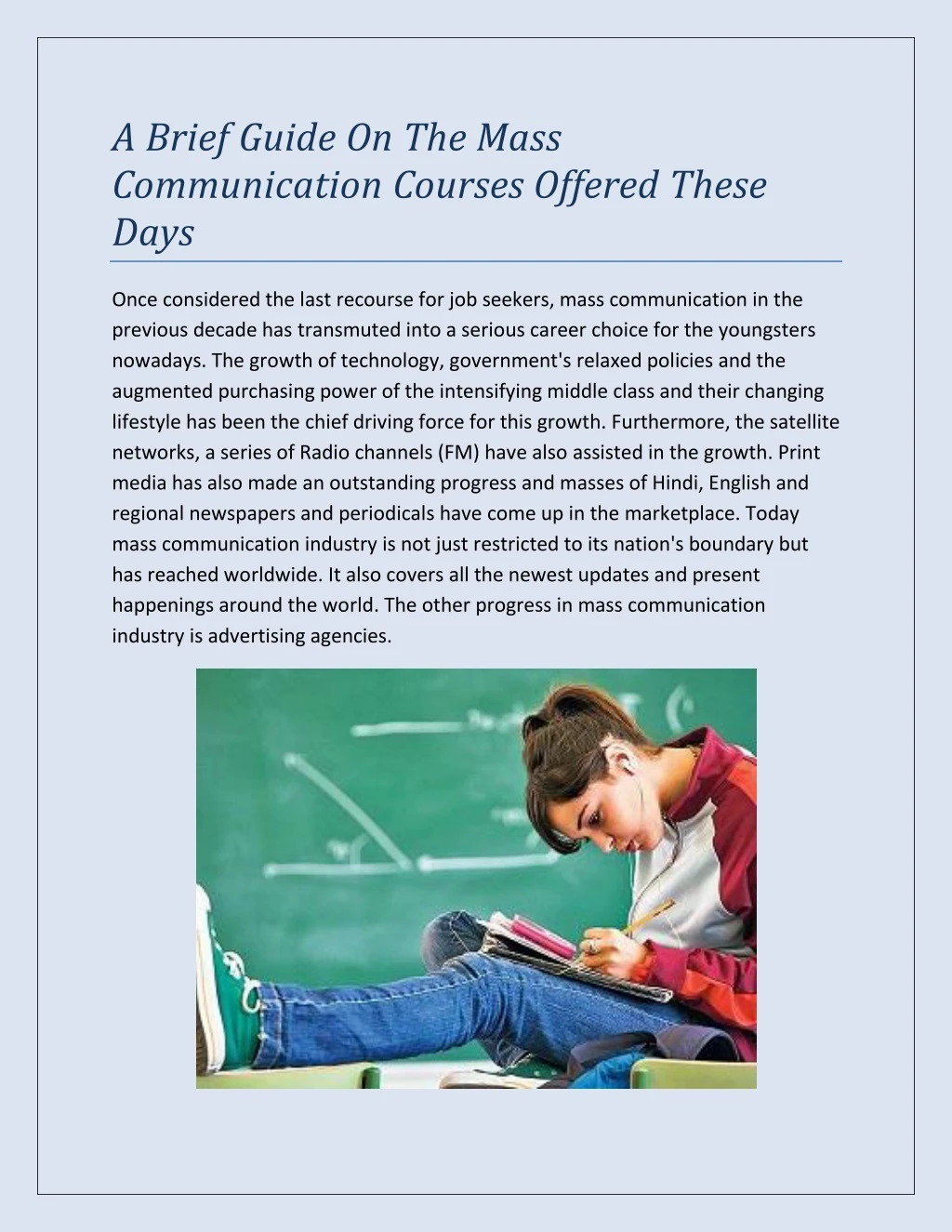 a brief guide on the mass communication courses