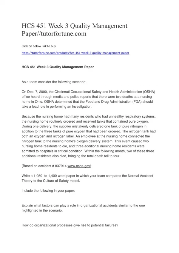 HCS 451 Week 3 Quality Management Paper//tutorfortune.com