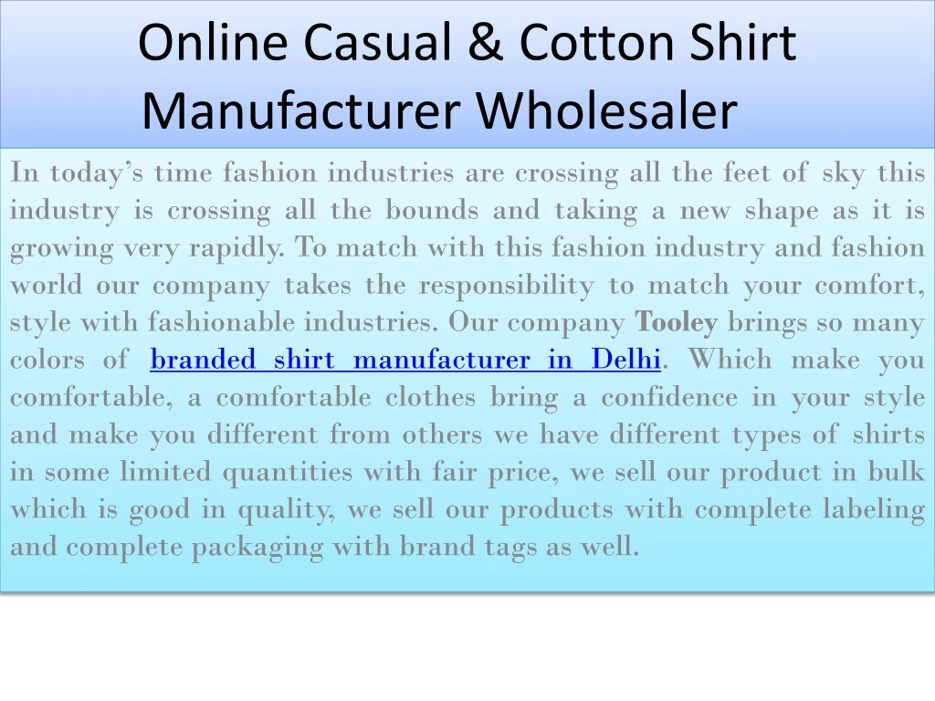 online casual cotton shirt manufacturer wholesaler