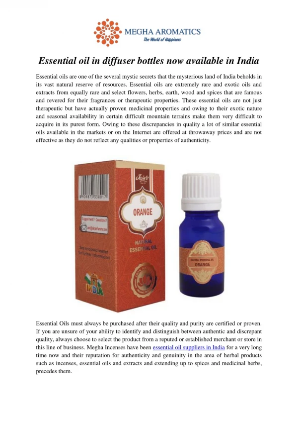 Essential oil in diffuser bottles now available in India