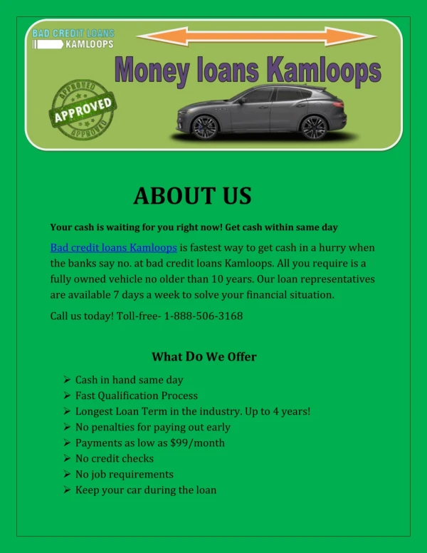 Get car title loans same day in kamloops and keep driving your car