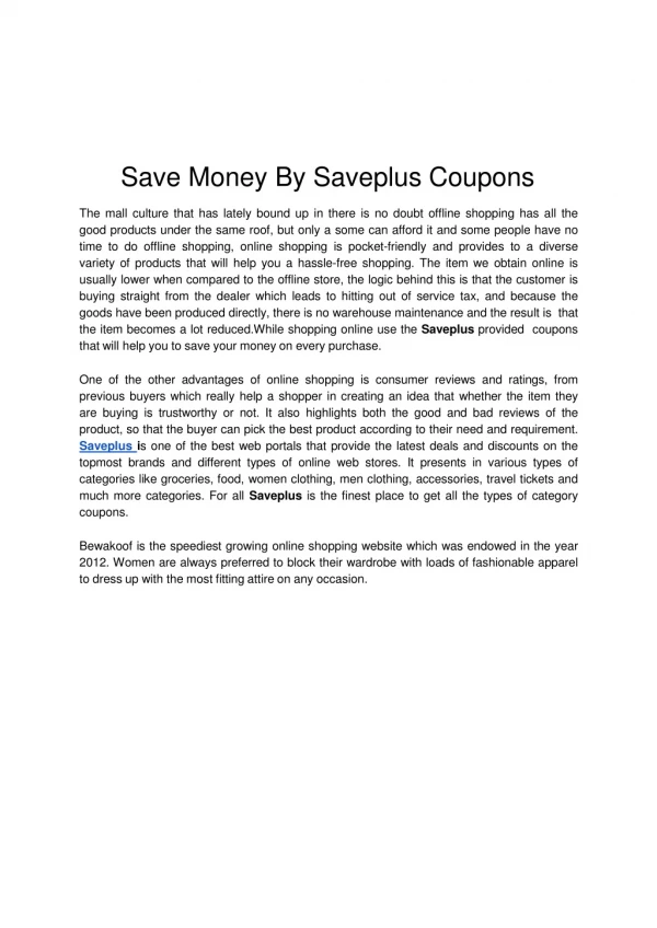 Save Money By Saveplus Coupons