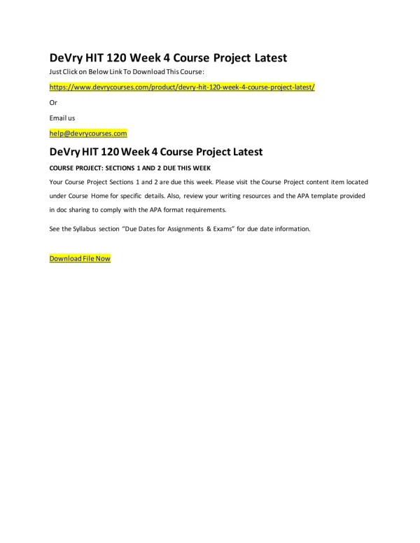 DeVry HIT 120 Week 4 Course Project Latest