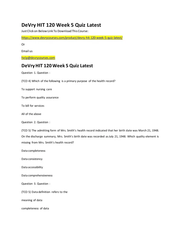 devry hit 120 week 5 quiz latest just click