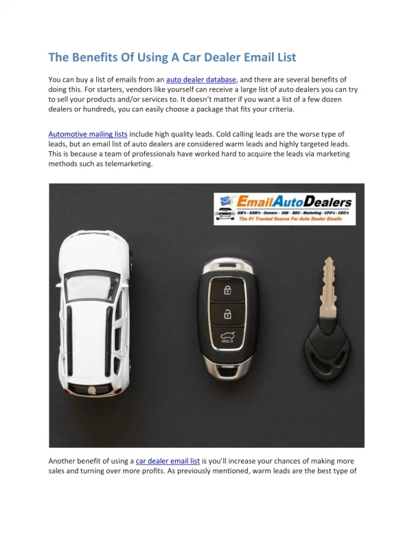 The Benefits Of Using A Car Dealer Email List