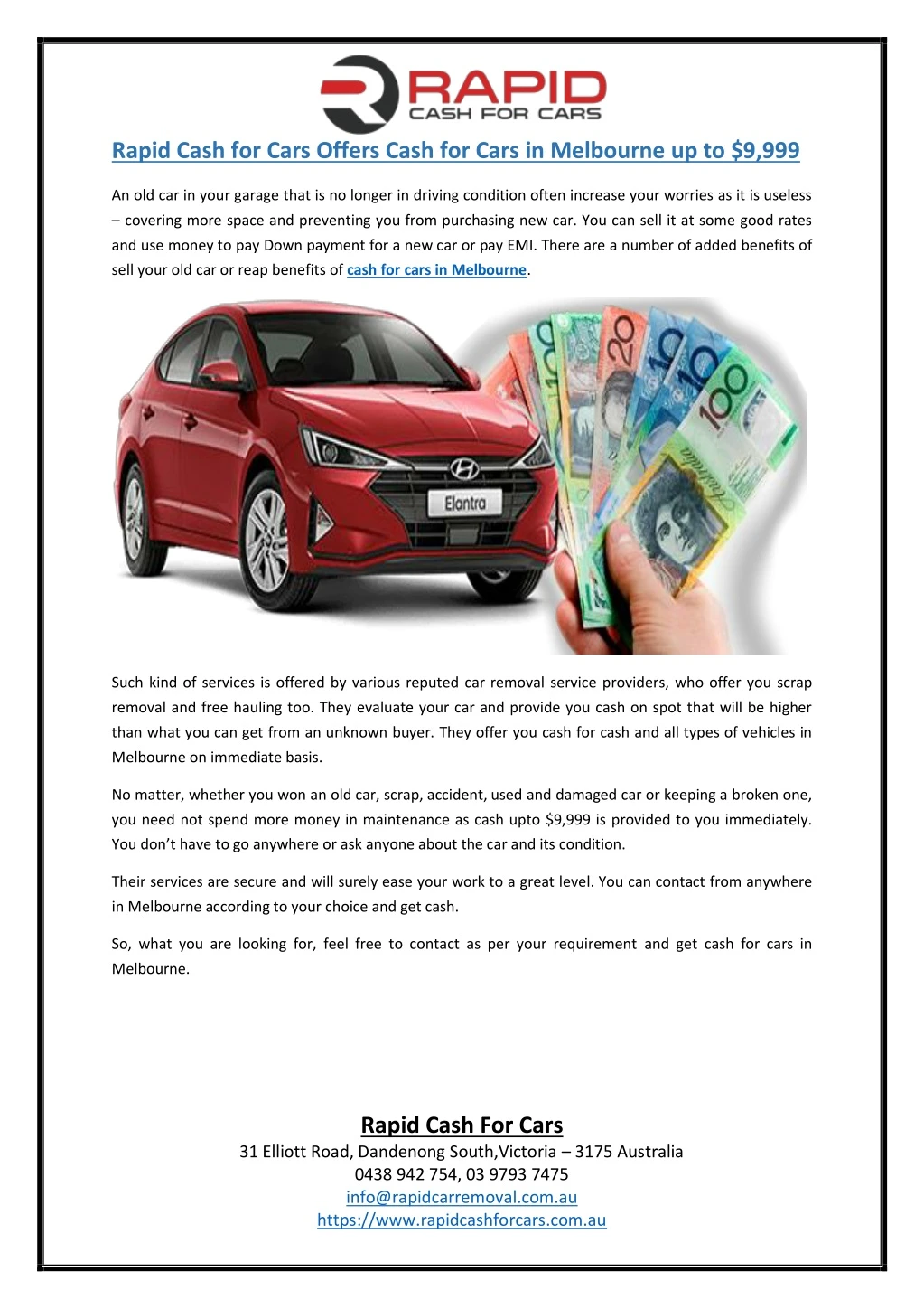 rapid cash for cars offers cash for cars