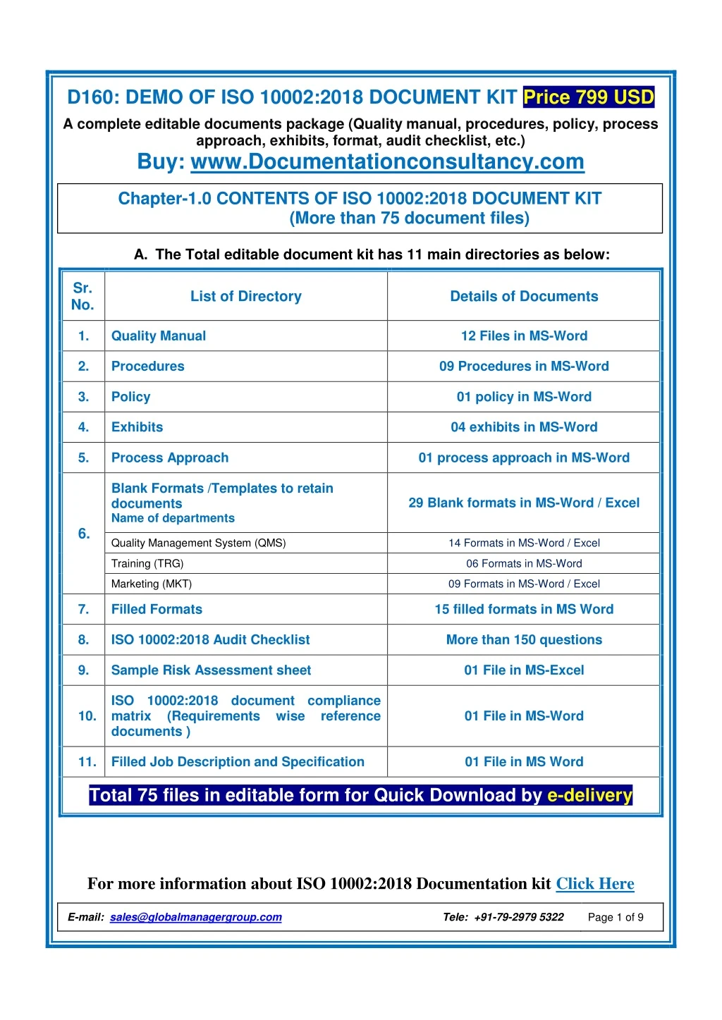 d160 demo of iso 10002 2018 document kit price